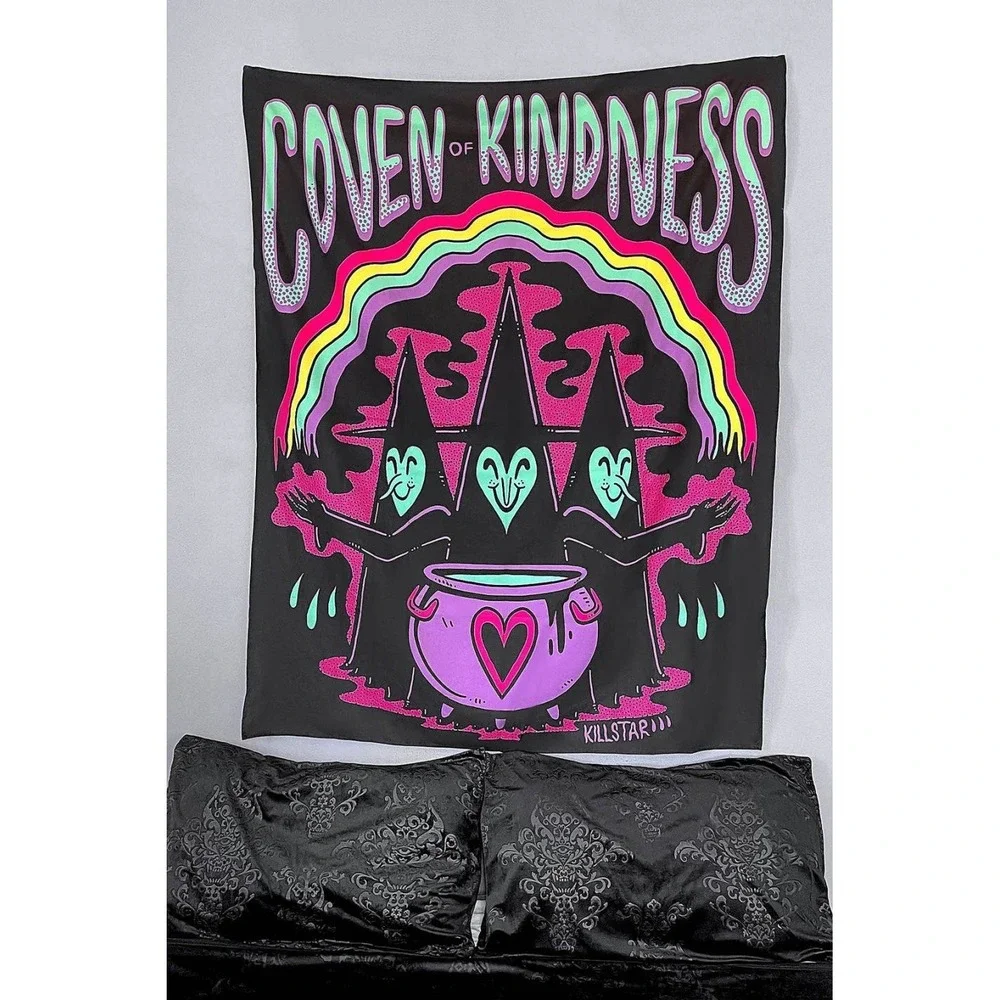 Killstar Coven of Kindness Tapestry Neon Pastel Goth Witchy Wall Hanging Black